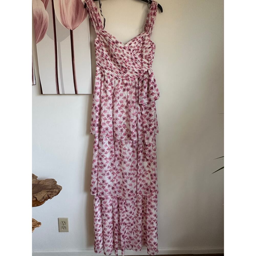 Monique Lhuillier off the shoulder tiered dress NWT size 4 pink floral